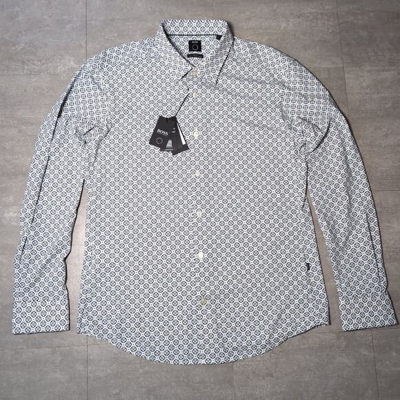 HUGO BOSS Other - Hugo Boss White Blue Floral Button Down Long Sleeve Collar Shirt Large NWT